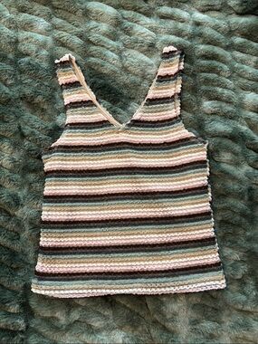 Striped V-Neck Knit Tank Top in Pastel Multi